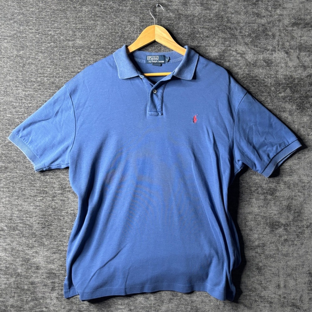 Polo Ralph Lauren Mens Large Blue Short Sleeve Cotton Polo Shirt Red Pony Logo